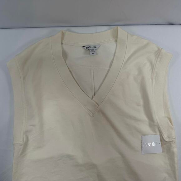 ATHLETA Retroterry V Neck Sweatshirt Size Medium Cream New Sleeveless GymWorkout - Picture 1 of 5